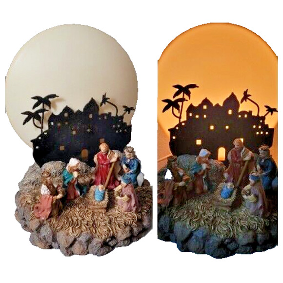 Illuminated Nativity Scene Moon LAMP Jesus Birth Christmas Night Light - Picture 1 of 11